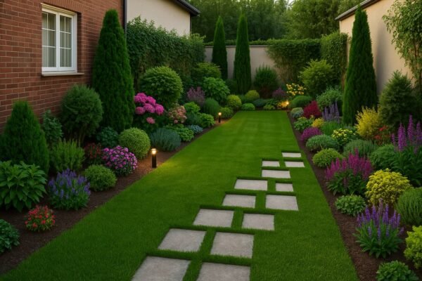 حديقة منزلية متوسطة الحجم بتصميم هندسي منظم في الرياض