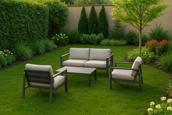 جلسة حديقة عصرية وسط عشب أخضر في جنوب الرياض