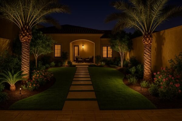 إضاءة ليلية لحديقة منزلية في العزيزية بالرياض