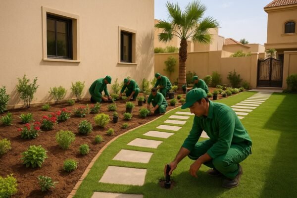 عمال تنسيق حدائق العزيزية بالرياض