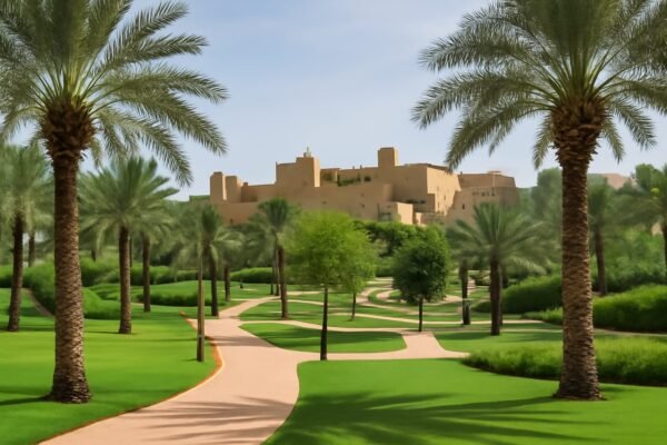 حديقة الدرعية بالرياض مع المسارات والجو الطبيعي