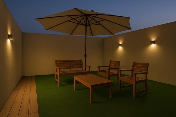 سطح منزل منسق بعشب صناعي بالرياض