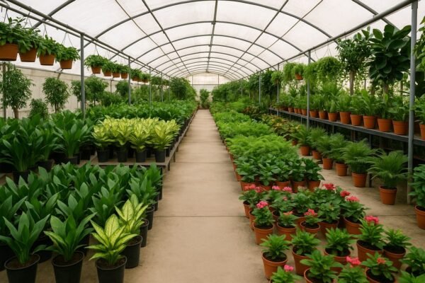 مشتل داخلي في الرياض يحتوي على نباتات ظل وزهور