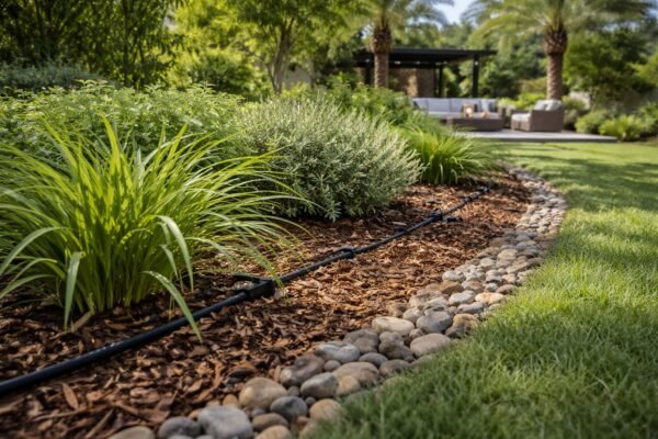 تربة محسنة وملش مع ري تنقيط في حديقة ذكية بالرياض