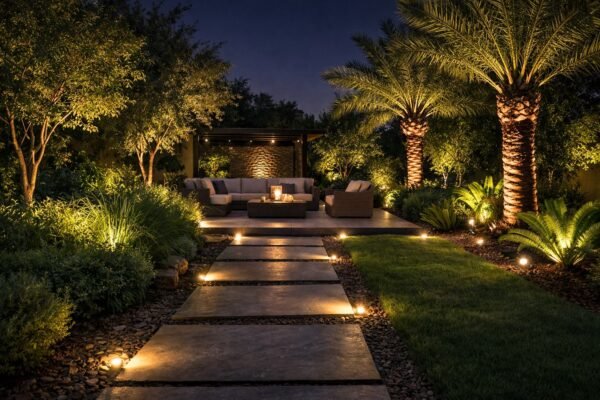حديقة ذكية بالرياض بإضاءة ليلية للممرات والجلسات