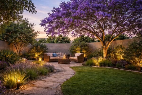 جاكرندا مزهرة في حديقة منزلية بالرياض