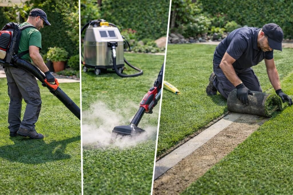 صيانة العشب الصناعي وتنظيفه وقصه