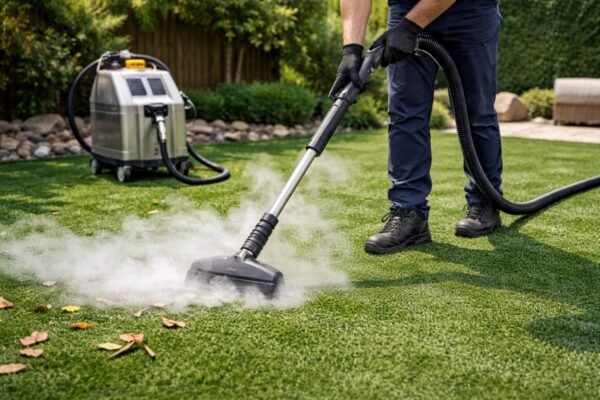 تنظيف العشب الصناعي بالبخار