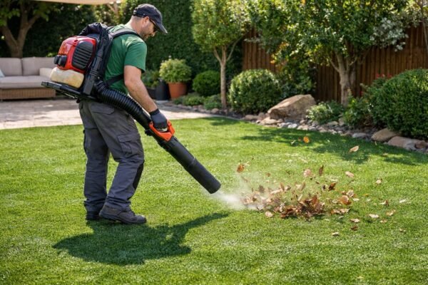 تنظيف العشب الصناعي بمنفاخ هواء