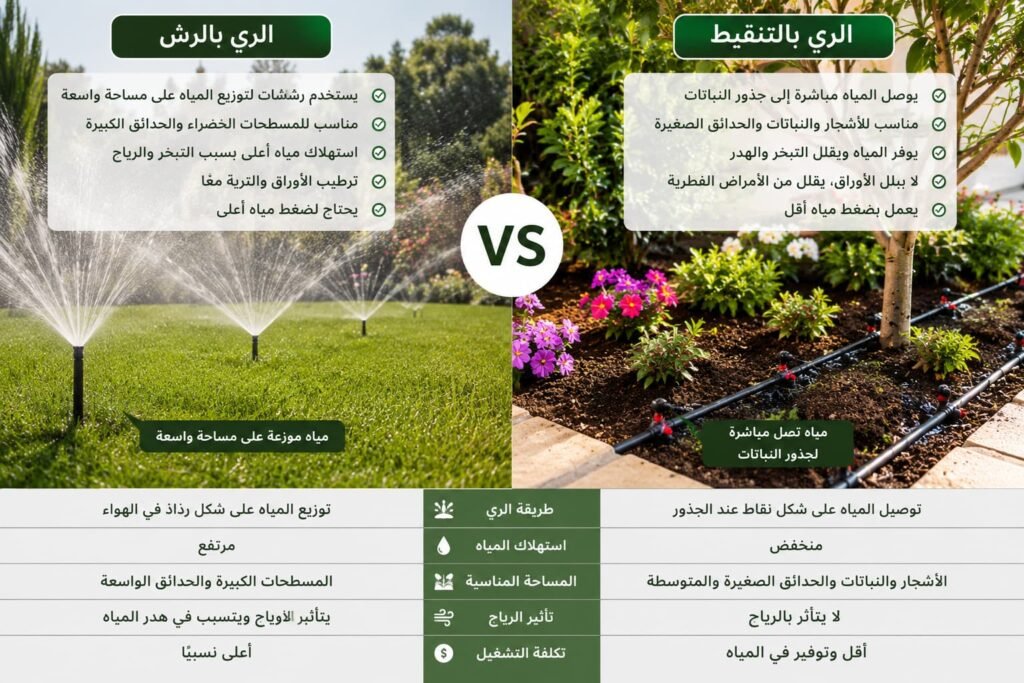 الفرق بين الري بالتنقيط والرش